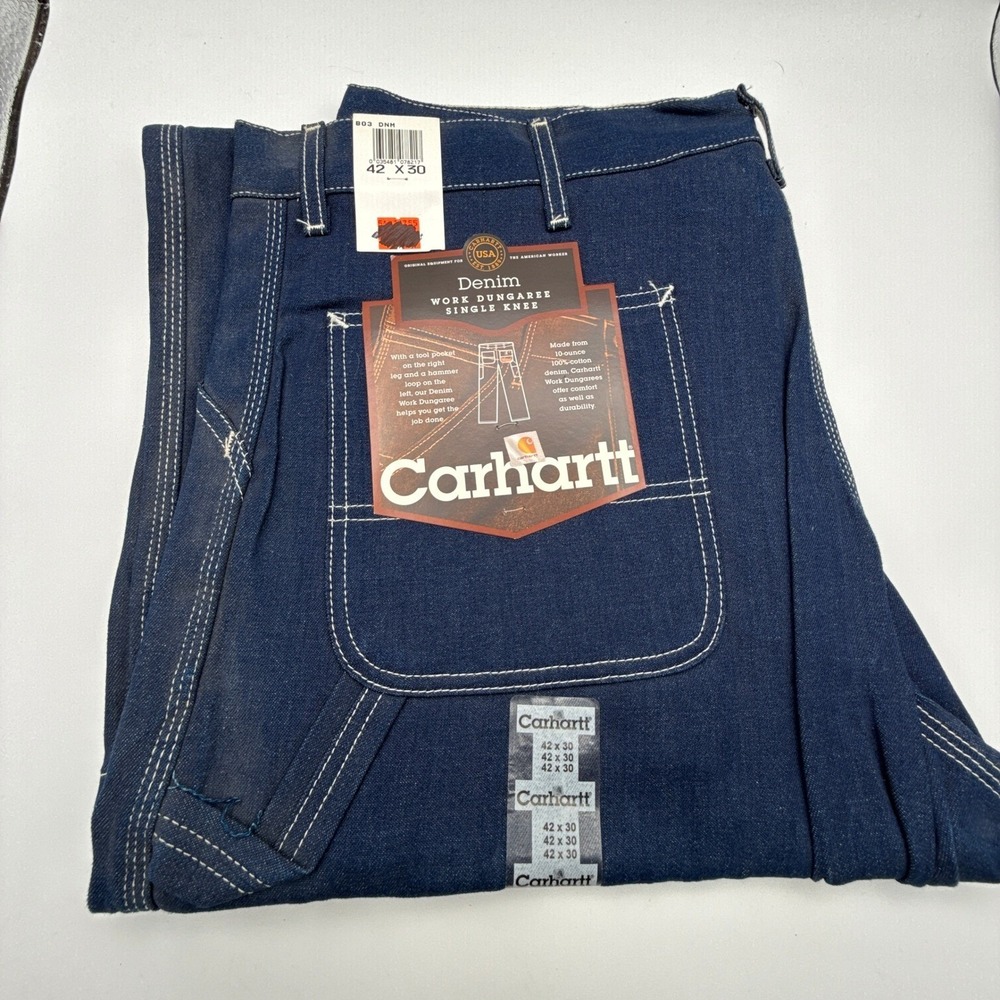 Carhartt B03 DNM Work Dungaree Denim Jeans Single Knee 42x30 New Blue USA Made